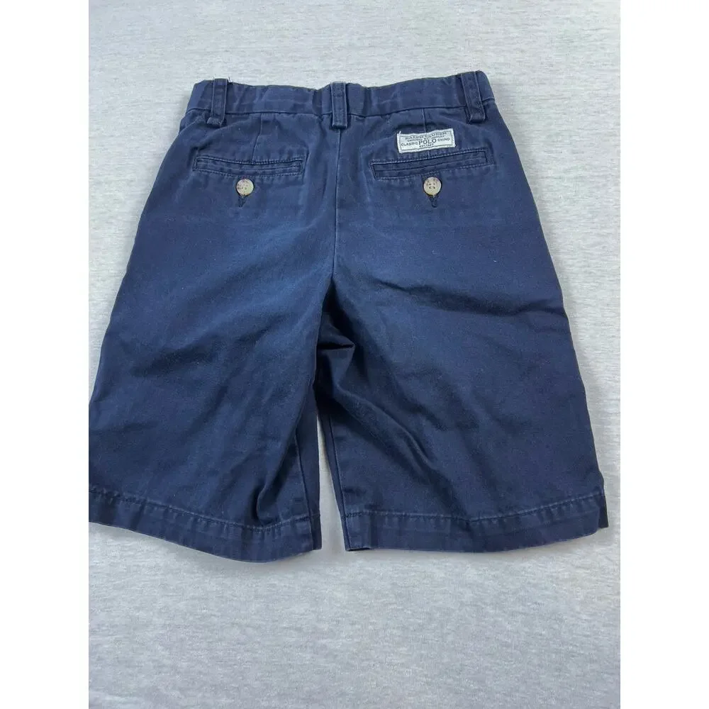 Polo Ralph Lauren Boys Size 7 Navy Blue Chino Shorts Classic Fit Cotton